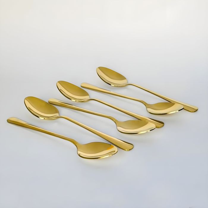 6pcs Long Back Dessert Spoon-14G-Golden PVD Coated