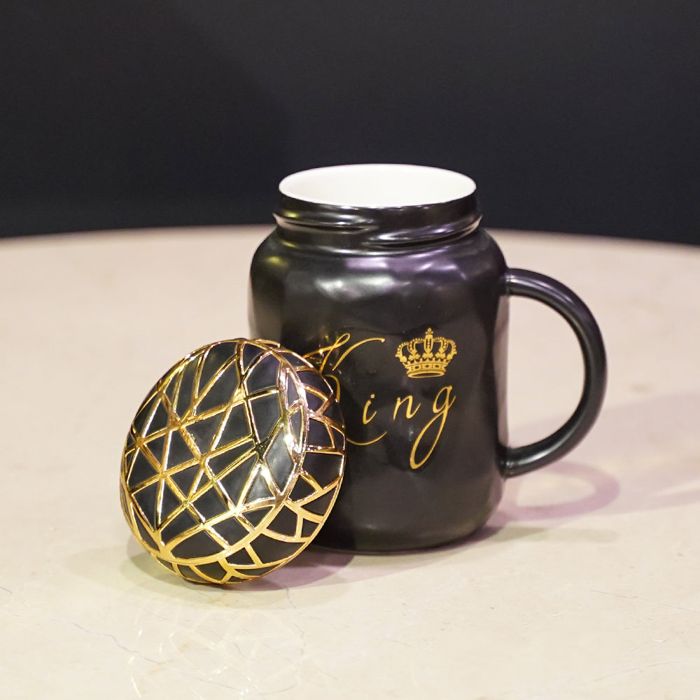 Black Golden Ceramic Mug with Lid