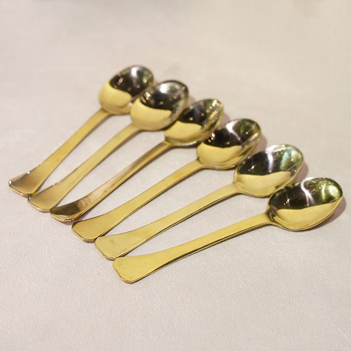 6pcs Diamond Cut Dessert Spoon-14G-Golden PVD Coated