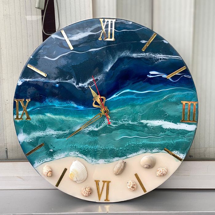 Resin Beach Themed Wall Clock with Sea Shells