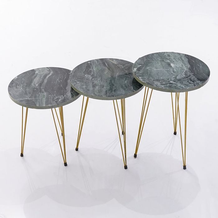Midnight Green Round TROIKA TRIO NESTING TABLE SET OF 3PCS