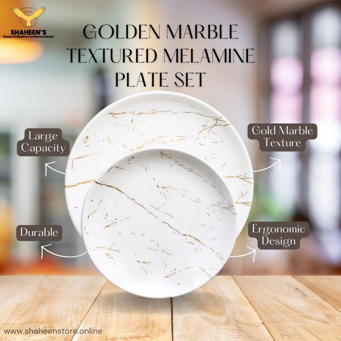 Golden Marble Textured Melamine Plate Set