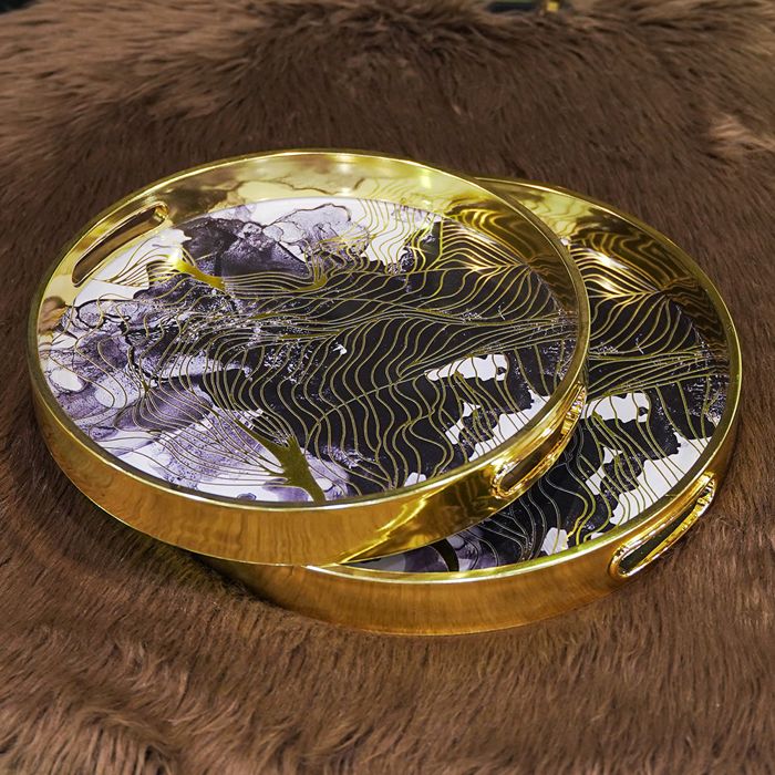 Floral Galaxy ACRYLIC ROUND TRAY SET OF 2PCS