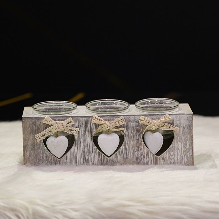 Trio Wooden Hearted Candle Stand