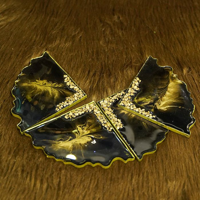 Infused Black Gold Resin Glass Coasters