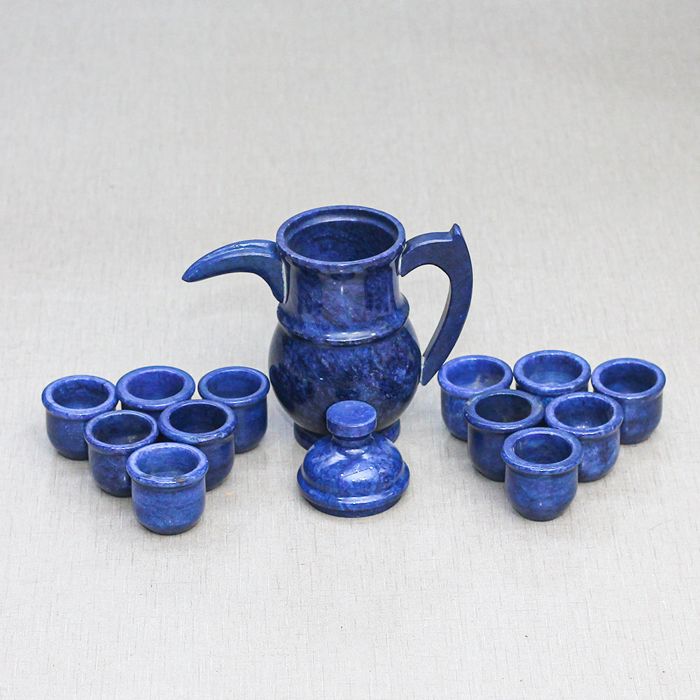 HANDMADE TURKISH STYLE BLUE MARBLE TEA SET