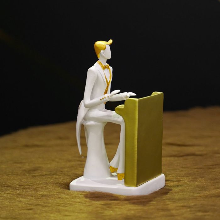 White Piano Player Decor Statue