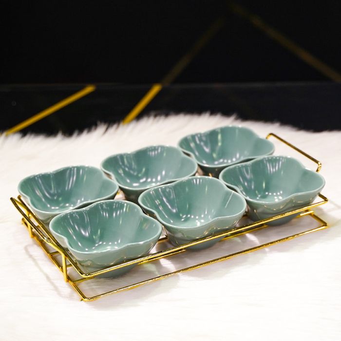 CERAMIC Teal FLOWER DESIGN DRYFRUIT/ SNACK BOWL SET