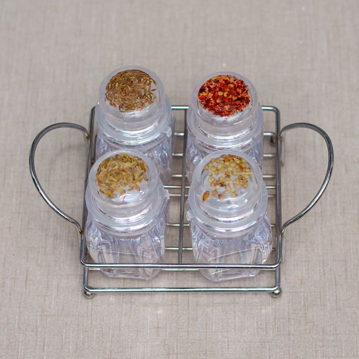 Acrylic Salt and Pepper Shaker with SS stand - Set of 4pcs