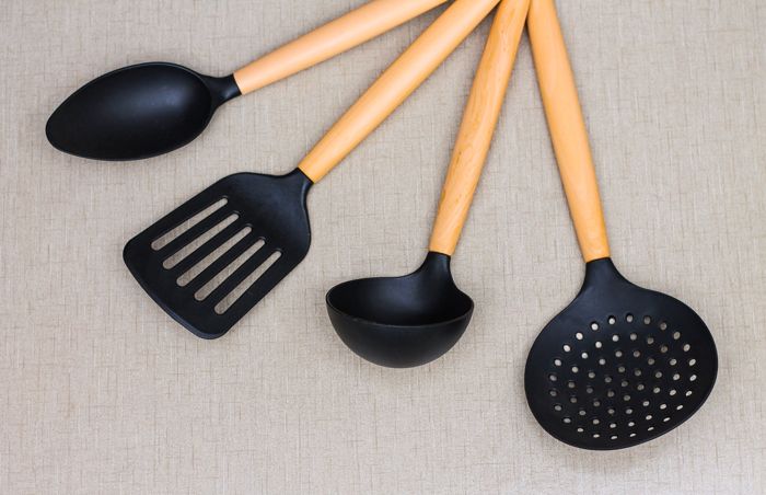 Black silicon utensils with compact plastic handle- set of 4