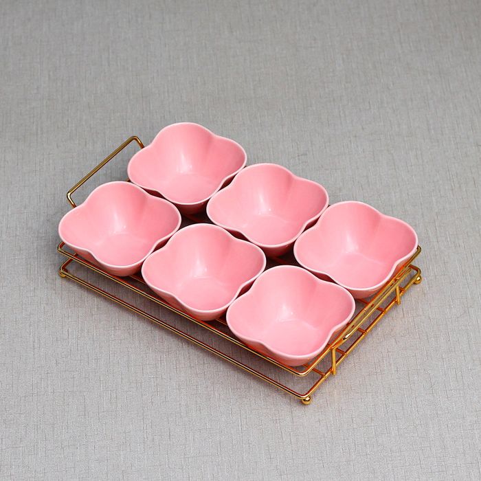Ceramic Pink Flower Design Dryfruit/ Snack Bowl Set