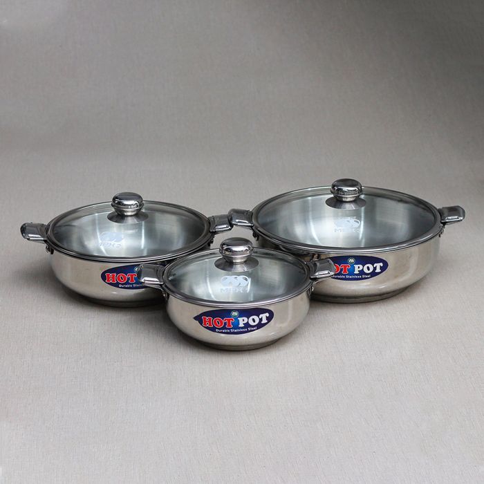 Stainless Steel Hotpot Set with Glass Lids-3pcs