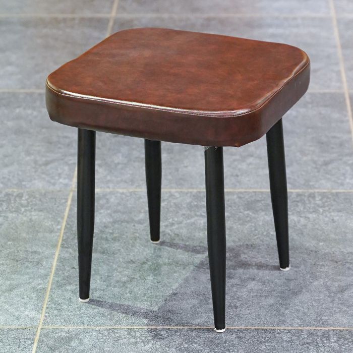 Lunar Stool-Brown Leather Seat-Matt Black Legs