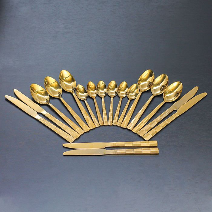 Imported  18 Pcs Cutlery Set 11 Gauge SS Golden PVD Coated with Stand