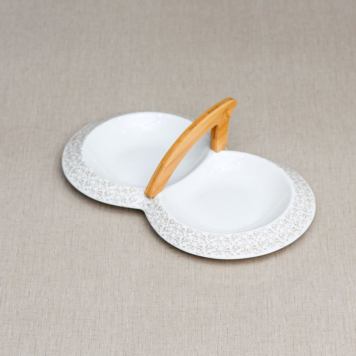 Imported Ceramic Platter with Wooden Handle
