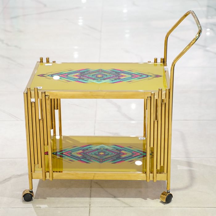 Modern nordic trolley with hd printed glass shelf