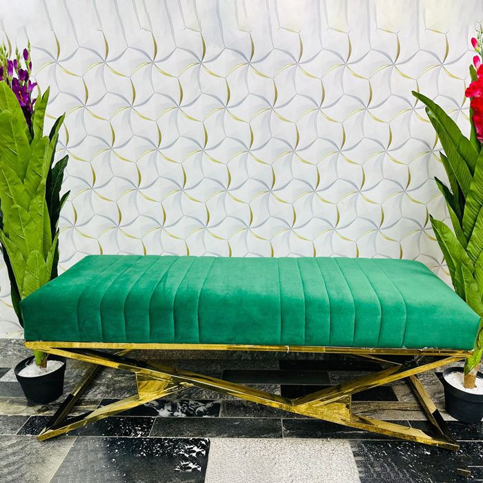 modern ottoman bench golden base and green