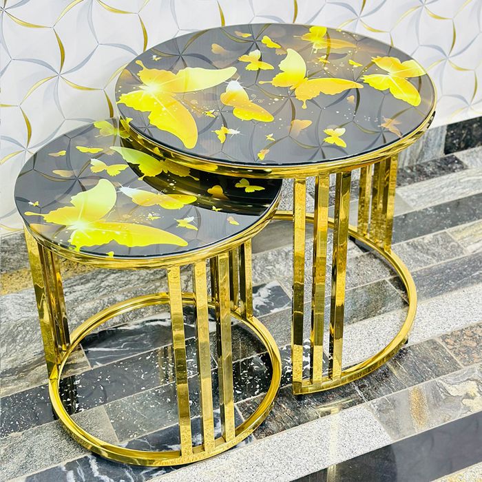 Modern nordic style nesting table with butterfly glass top