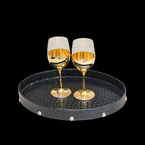Versatile oval black leather serving tray