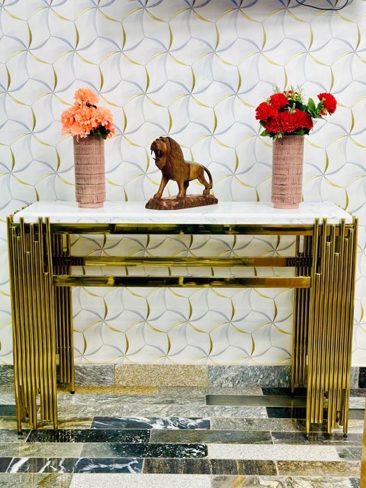 Nordic-style console table with Swiss White Marble Top( Stainless Steel Golden)